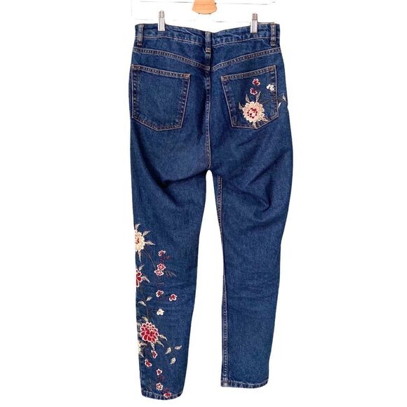 Topshop Dark Blue Embroidered Mom Jeans in Size W28 L32 - Picture 6 of 16